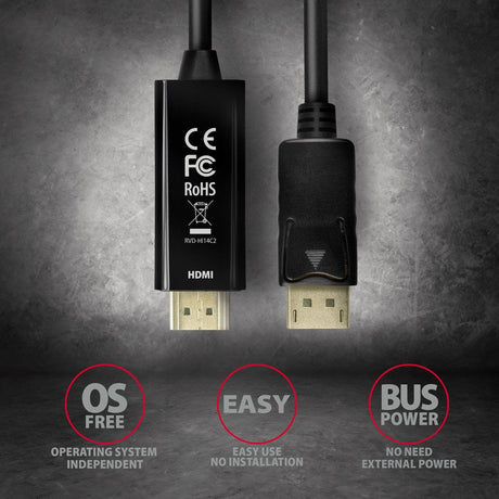EAN 8595247906083 - Axagon RVD-HI14C2 adaptador de cable de vídeo 1,8 m HDMI tipo A (Estándar) DisplayPort Negro imagen 5