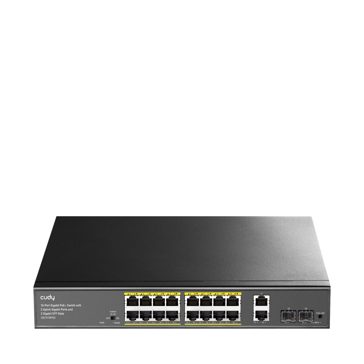 Switch Cudy 20 Puertos - Capacidad Conmutacion 40gbps - 16x Rj45 Poe+ - 2x Rj45 Gbe - 2x Gigabit Sfp - Reinicio