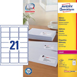 Avery Etiquetas Adhesivas 63,5x38,1mm Inkjet/Láser Para Sobres 21 X 100h Blanco
