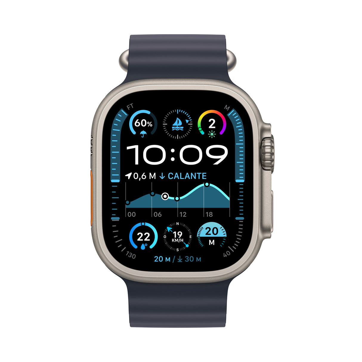 Apple Watch Ultra 2, Smartwatch Gris, 49 Mm, Pulsera Ocean Marine, Caja De Titanio, Celular Mx4d3fd/A