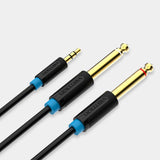 Cable Estéreo Vention Bacbi Jack 3.5 Macho 2x Jack 6.5 Macho 3m Negro