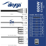 Akyga Atx Power Supply 600w Ak-C1-600 P4+4 2x Pci-E 6+2 Pin 5x Sata 3x Molex Apfc Fan 12cm