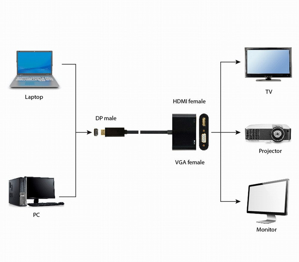 Gembird A-Dpm-Hdmifvgaf-01 Adaptador Displayport Macho A Hdmi Hembra + Vga Hembra Negro