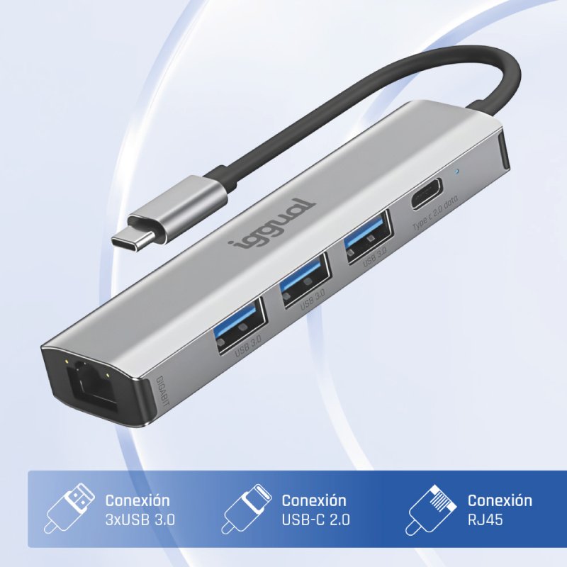 EAN 8435364320181 - iggual IGG320181 hub de interfaz USB 3.2 Gen 1 (3.1 Gen 1) Type-A 5000 Mbit/s Gris imagen 2