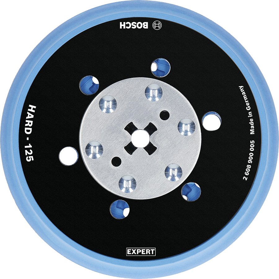 Almohadilla De Soporte Universal Multiagujero Bosch Expert, Dura, Ø125 Mm, M8+5/16", Plato Lijador (Negro, Para Lijadoras Excéntricas)
