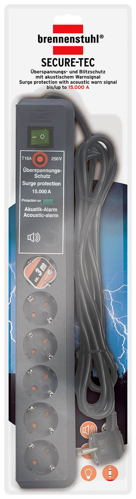 EAN 4007123150496 - Brennenstuhl Secure-Tec Surge Protection 15.000 A Negro 6 salidas AC 3 m imagen 2