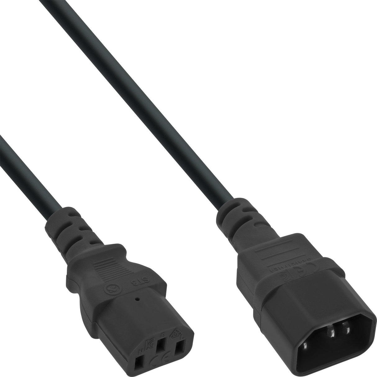 Cable De Alimentación Inline De 3 Pines Iec C13 A C14 Macho A Hembra Negro 0,75 M