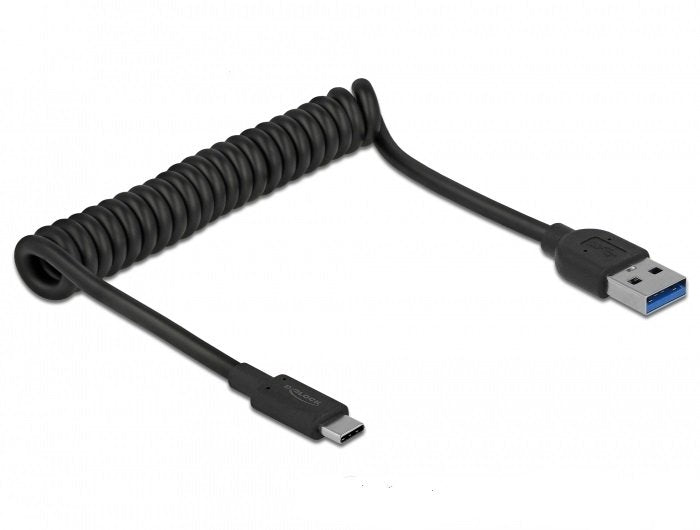Delock Cable Usb 3.1 Gen 2 Espiral Enchufe Usb-A> Usb-C 1.20m Negro