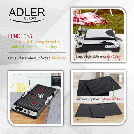 EAN 5903887807937 - Adler AD 3059 parrilla eléctrica de contacto imagen 8