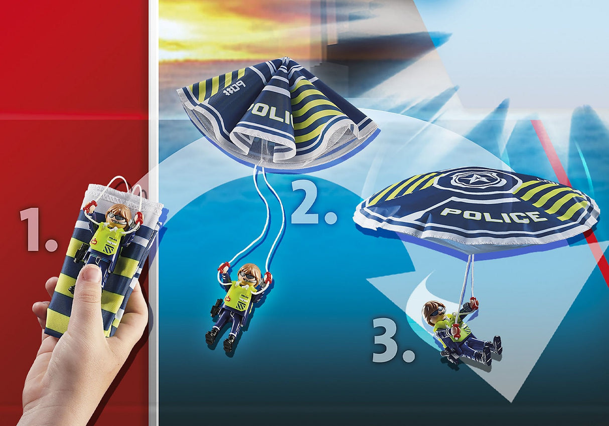 Playmobil 70781 Paracaídas De La Policía: Persiguiendo El Vehículo Anfibio