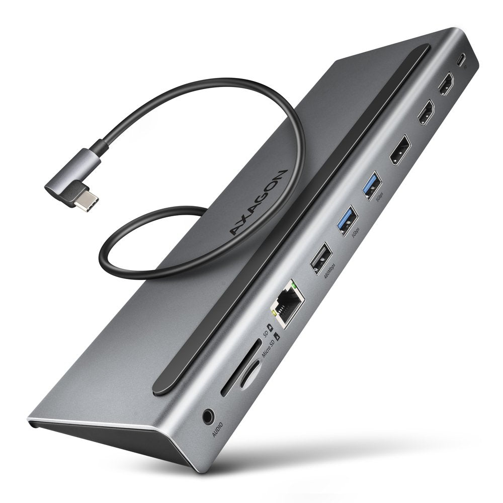 Axagon Hmc-4kx3 Usb 3.0 Hub, Minidp + 2x Hdmi, Lan, Pd, 3x Usb-A, Sd-Kartenleser, Audio