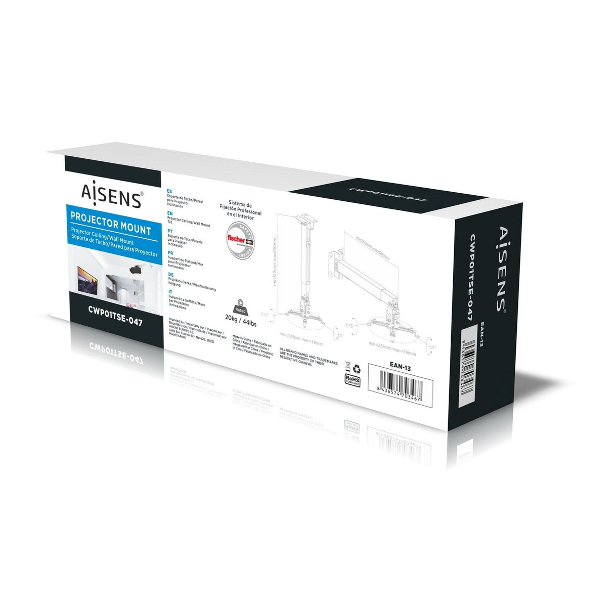 Aisens Soporte Universal Inclinable Y Extensible De Techo/Pared Para Proyector - Negro