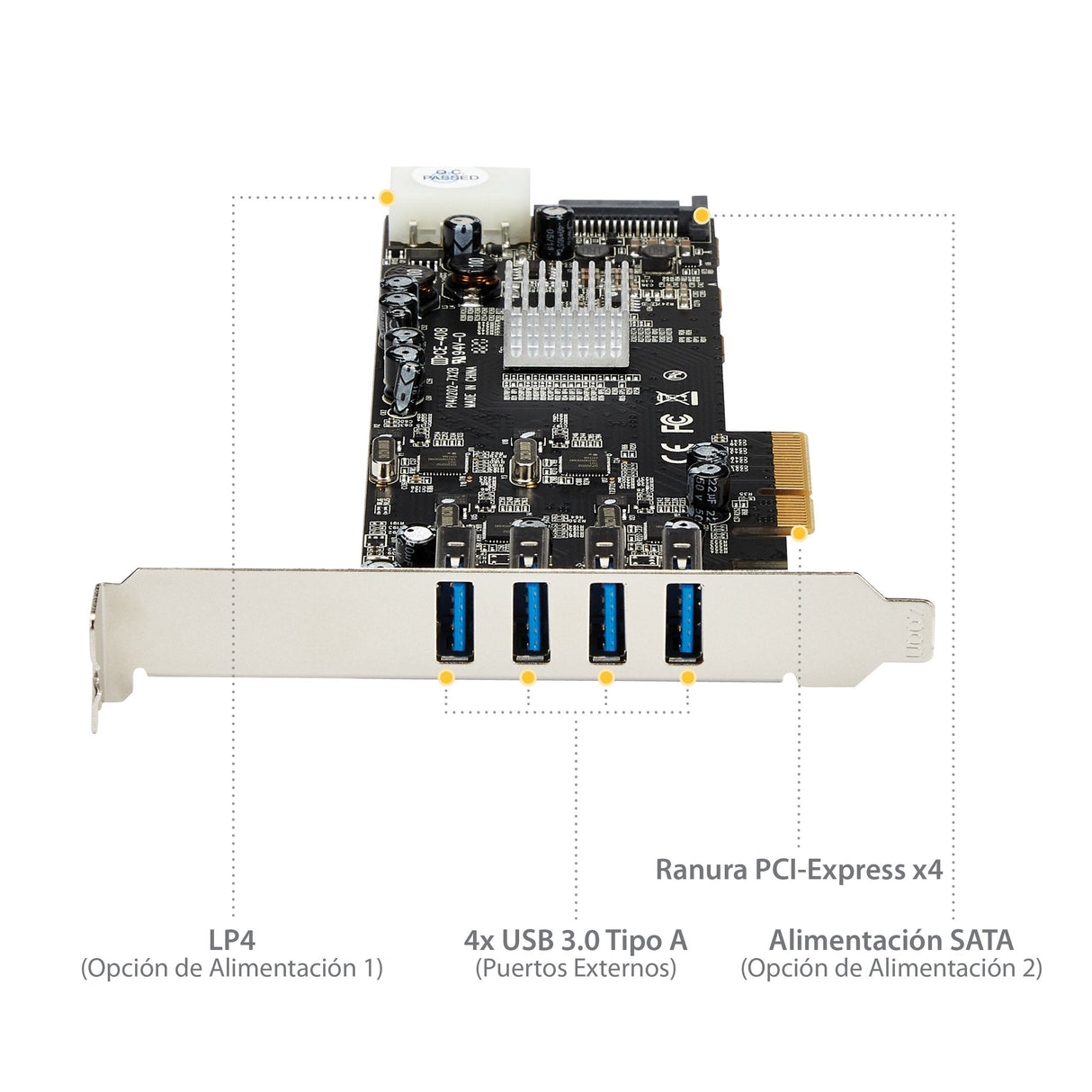 Startech Tarjeta Pci Express 4 Puertos Usb 3.0 Uasp 2 Canales De 5gbps Pexusb3s44v