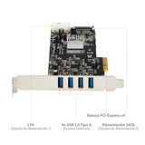 Startech Tarjeta Pci Express 4 Puertos Usb 3.0 Uasp 2 Canales De 5gbps Pexusb3s44v