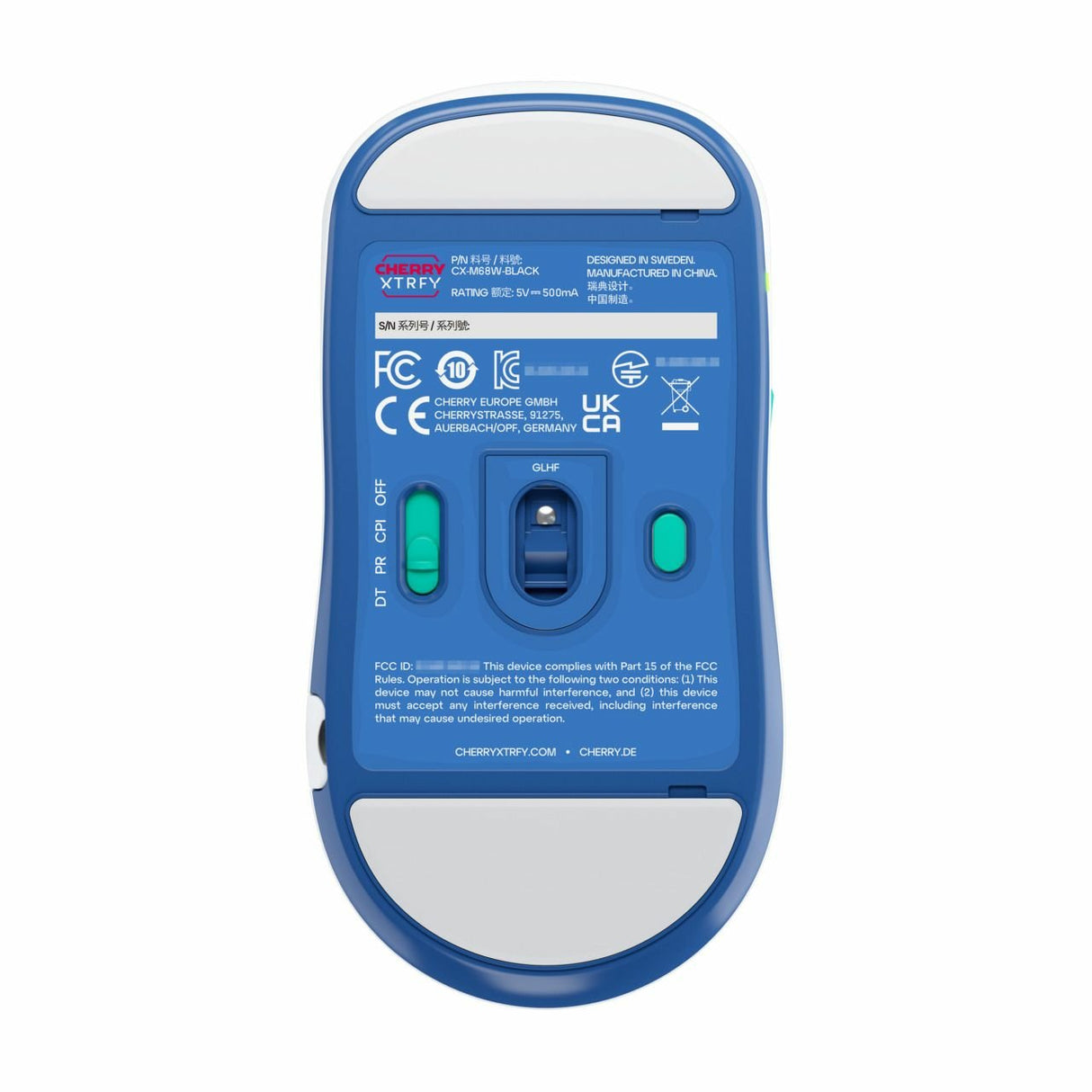 Ratón Cherry M68 Wireless Gaming Blanco/Turquesa Cx-M68w-White