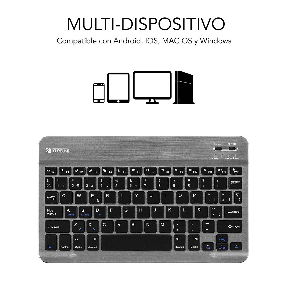 Teclado Bluetooth Subblim Sm0002 Smart Bt Grey Bt 3.0 Soft Touch Bateria 420mah Compatible Multidispositivo