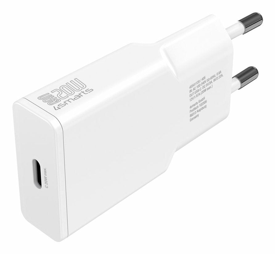 Cargador De Pared 4smarts Pdplug Slim 20w Gan 1c Y Usb-C Cable 1,5m Blanco