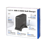 Cargador Usb-C Gan De 240 W, 4 Puertos Usb-C Pd 3.1, 240 W, Inteligente, Negro Logilink