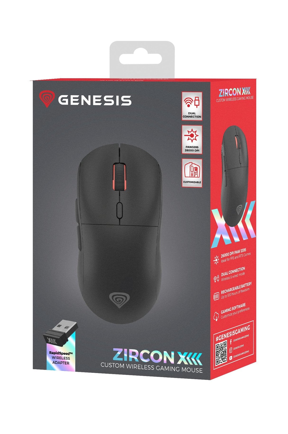 Raton Gaming Genesis Zircon Xiii Customizable Inalambrico 26000 Dpi Negro