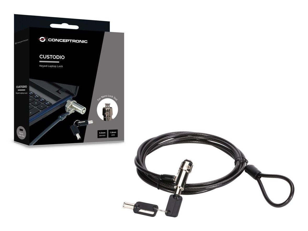 Cable De Seguridad Conceptronic Nano Custodio02bnm Con Llave Compatible Con Llave Maestra