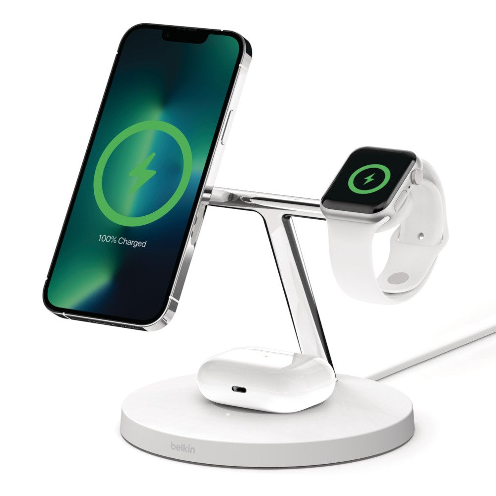 Belkin Boost Charge Pro Base De Carga Inalmbrica Con Magsafe + Adaptador De Corriente Ca 15 Vatios Fast Charge Blanco Para Apple Airpods, Airpods Pro, Iphone 12, 13, Watch Series 4, Series 5, Series 6, Series 7