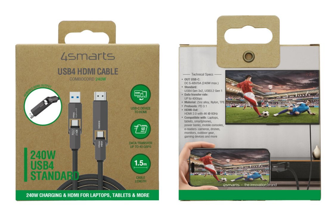 4smarts Usb4 Hdmi Cable Combocord 240w 1,5m