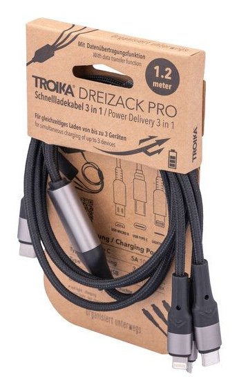 Troika Dreizack Pro Cable Usb 1,2 M Usb C Usb C/Micro Usb-A/Lightning Negro, Gris