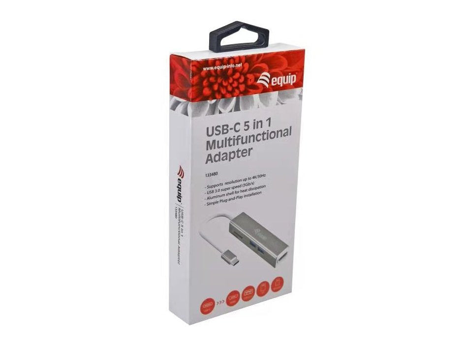 Adaptador Usb-C 5en1 Equip Hdmi  3 Puertos Usb 3.0  Lector De Tarjetas