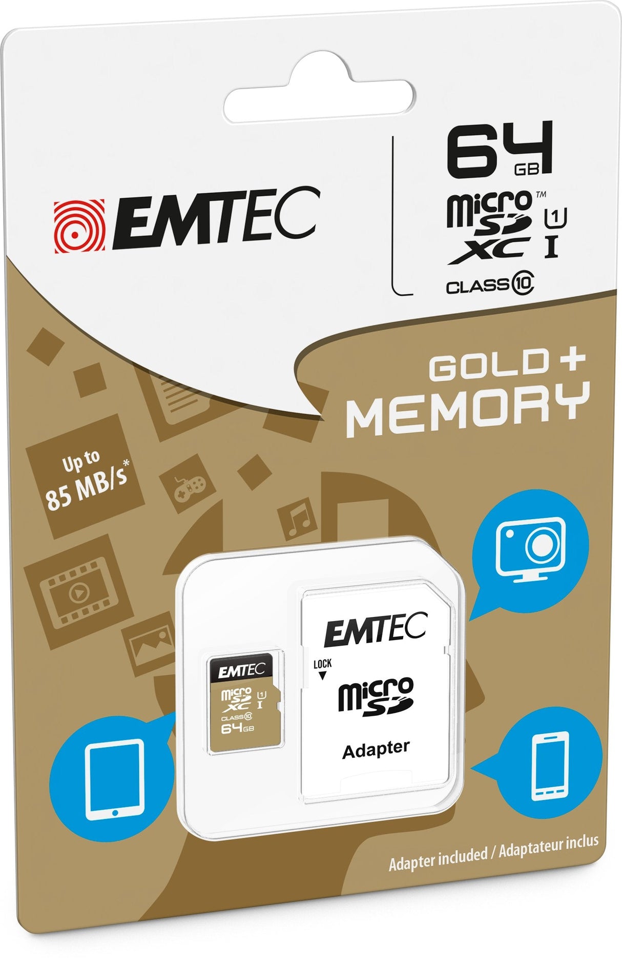 Emtec Micro Sd 64gb Sdxc U1 Cl10 Gold + Ecmsdm64gxc10gp