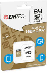 Emtec Micro Sd 64gb Sdxc U1 Cl10 Gold + Ecmsdm64gxc10gp