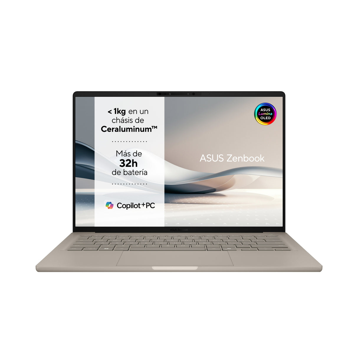 Asus Zenbook A14 Oled Ux3407qa-Qd283w Copilot+ Pc - Ordenador Portátil 14" Wuxga (Qualcomm Snapdragon X (X1-26-100), 32gb Ram, 1tb Ssd, Adreno Gpu, Windows 11 Home) Beige Zabriskie - Teclado Qwerty Español