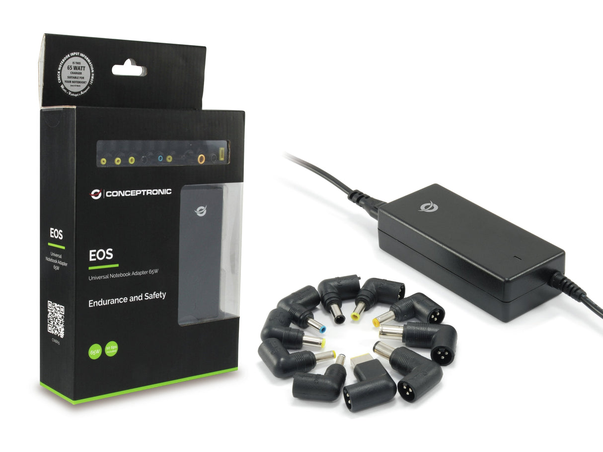 Conceptronic Cargador De Portatil Cnb65 65w Con 10 Puntas Para Mayor Compatiblidad
