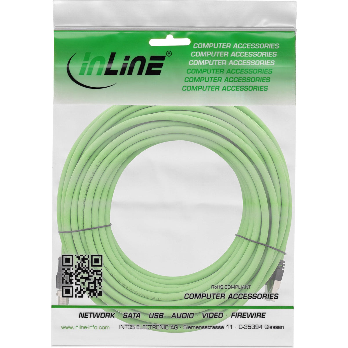 Inline® Industrial Network Cable, M12 8-Pin X-Coded A Rj45 Plug Cat.6a Pur 7.5m