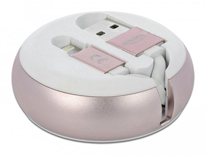 Delock Usb Aufrollcable Typ-A Zu Lightning Weiss   Rosé