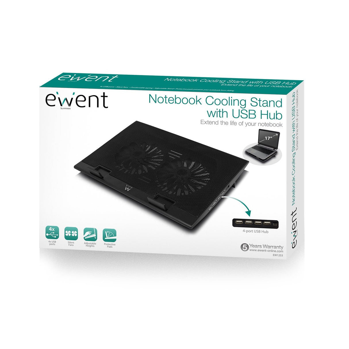 Soporte De Refrigeración Para Portátil 17"  Con Conector Usb 4puertos Usb Hub