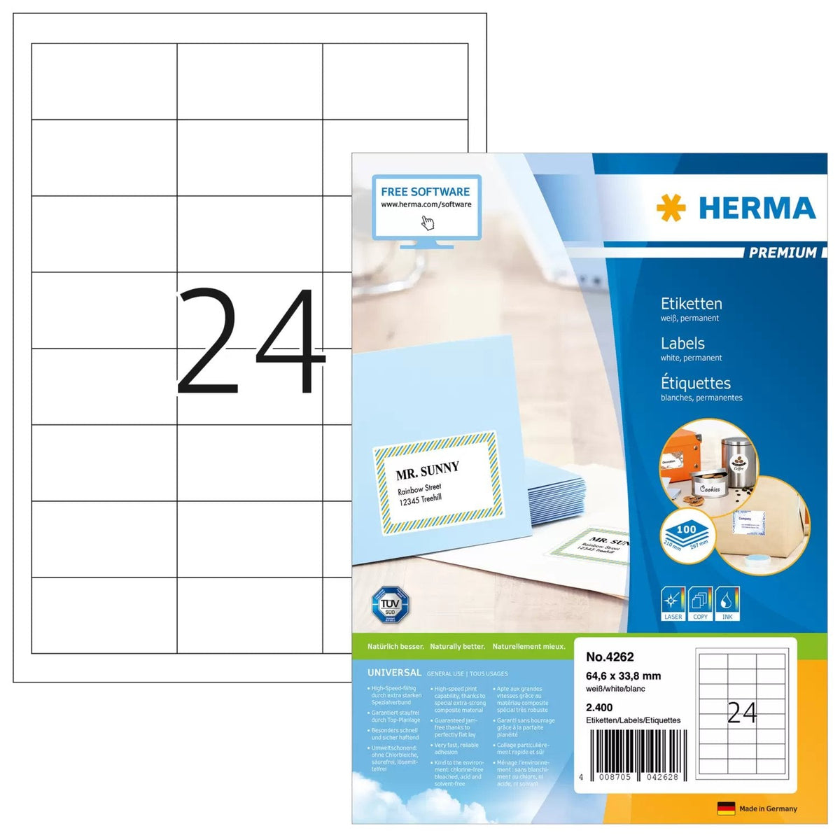 Herma Etiquetas 4262 Blanco 64,6 X 33,8 Mm