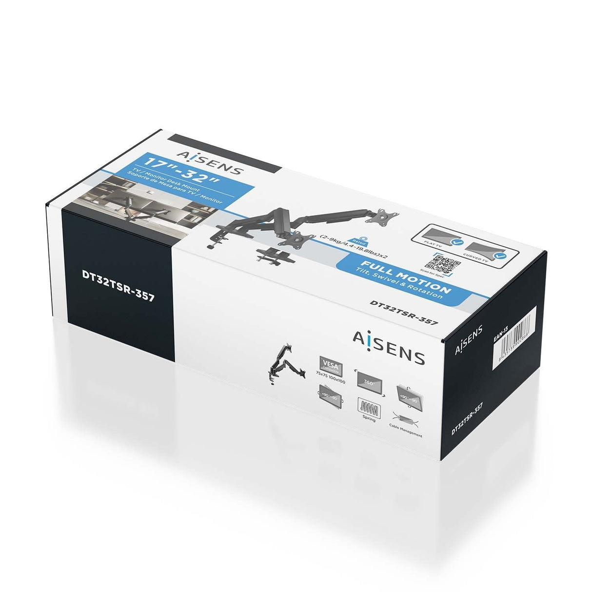 Aisens Soporte De Mesa Eco Contrapeso Giratorio E Inclinable Para Monitor/Tv 9kg (3 Pivotes, 2 Brazos) De 17-32, Negro