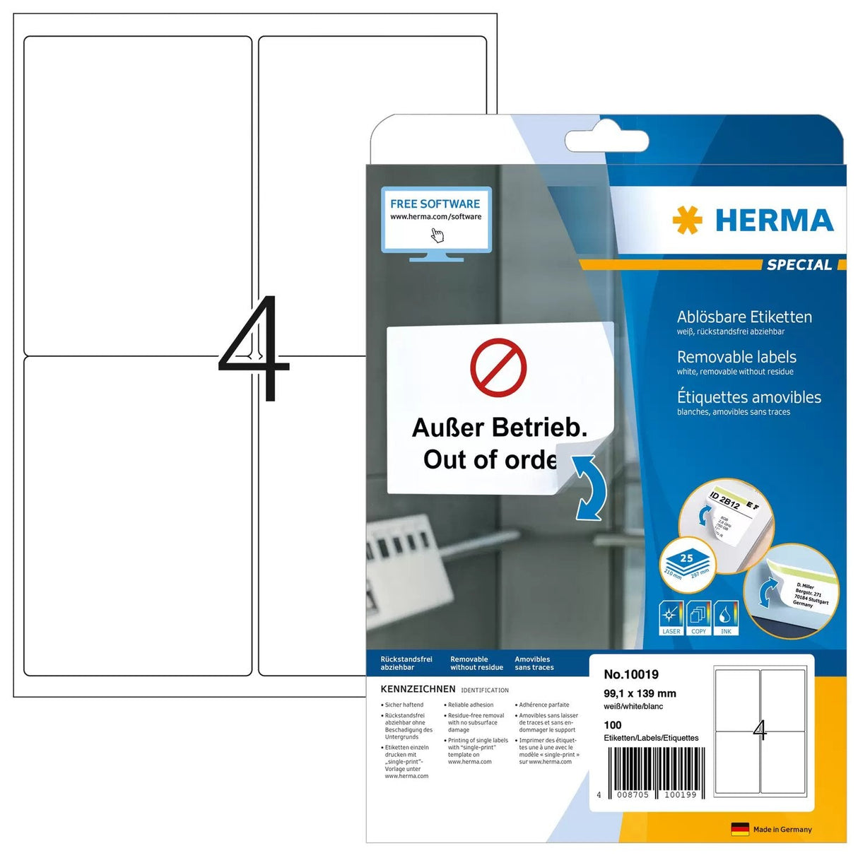 Direcciones Herma. Papel A4 Blanco 99,1x139 Mm Opaco 100 Piezas.