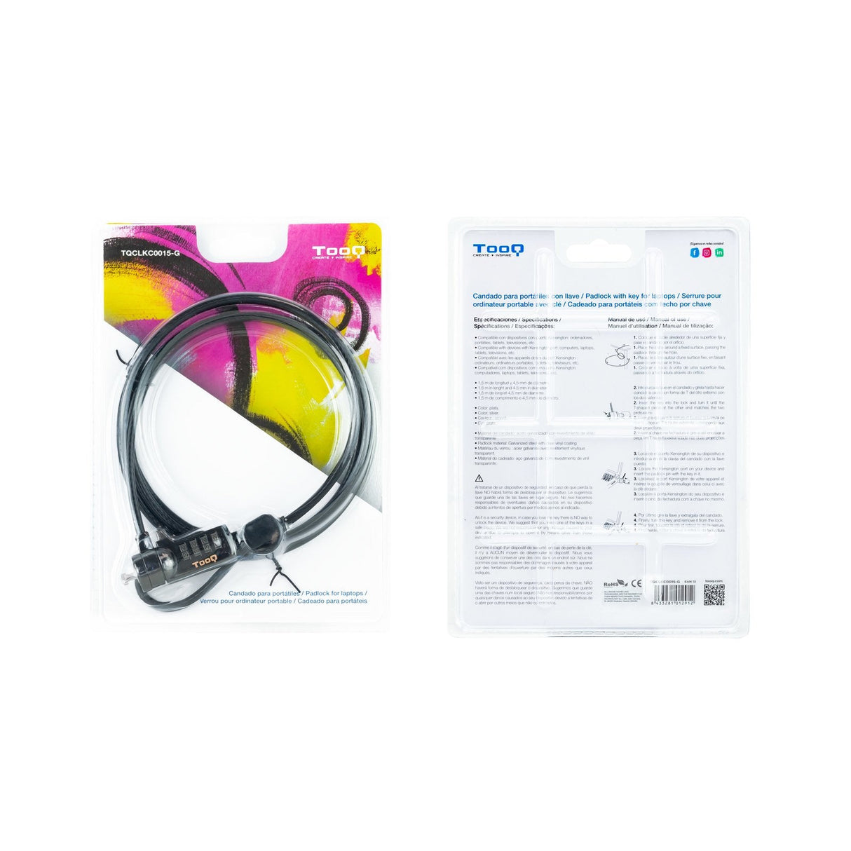 Cable Seguridad Combinación Para Portátiles 1.5 M