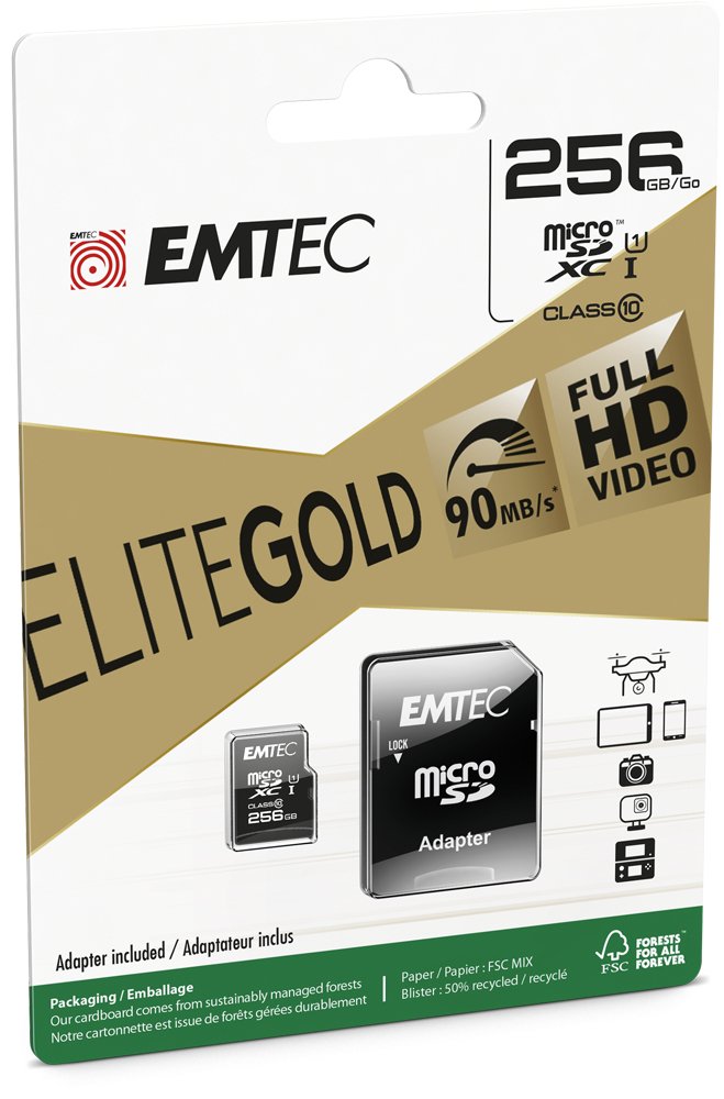 Microsdxc 256gb Emtec +Adapter Cl10 Elitegold Uhs-I 85mb/S Blister
