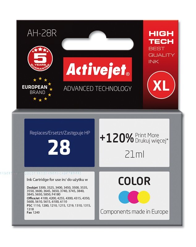 EAN 5904356280640 - Activejet AH-28R cartucho de tinta 1 pieza(s) Compatible Alto rendimiento (XL) Cian, Magenta, Amarillo imagen 2