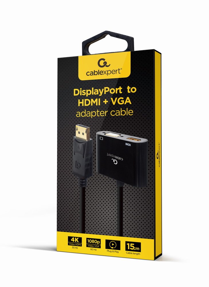 Gembird A-Dpm-Hdmifvgaf-01 Adaptador Displayport Macho A Hdmi Hembra + Vga Hembra Negro