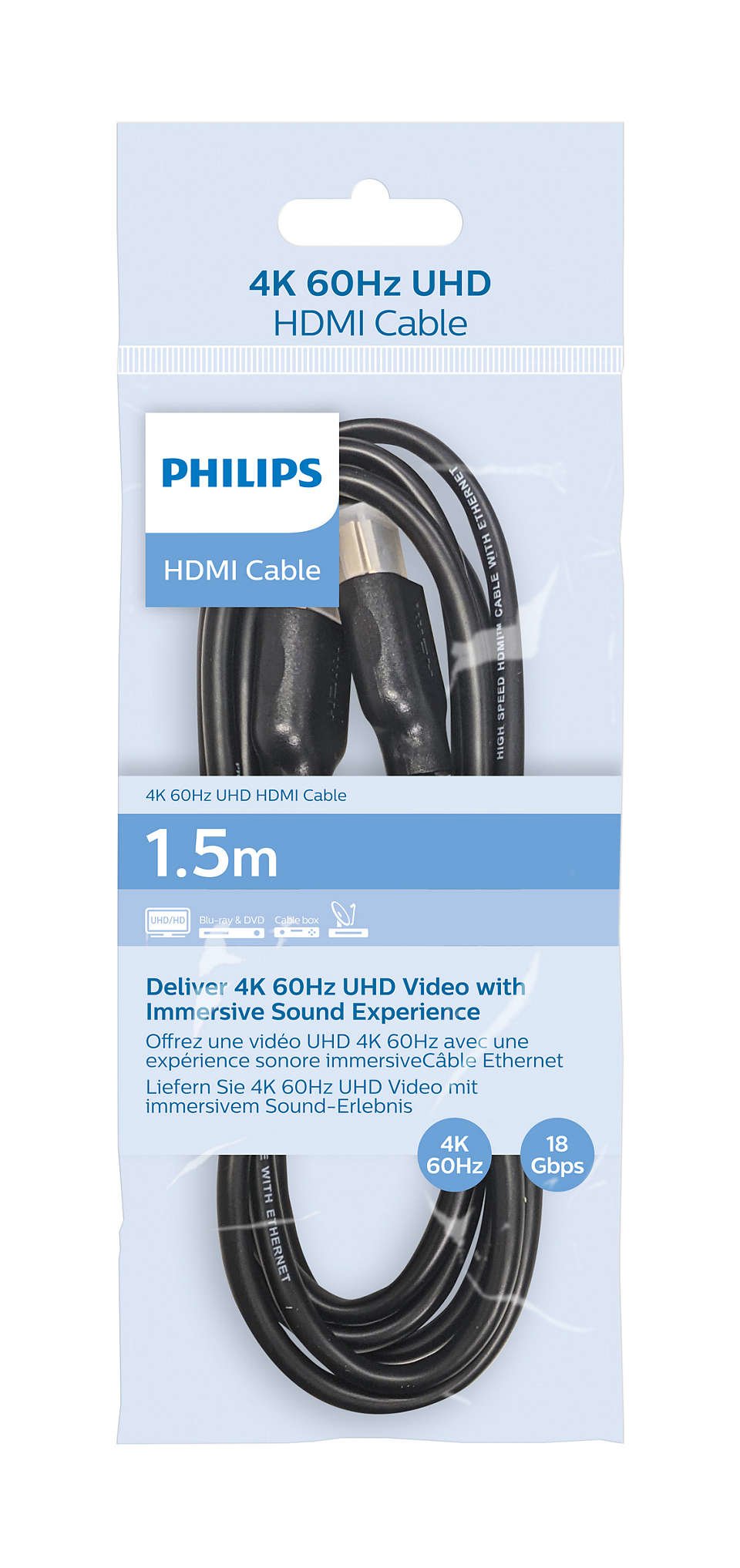 Cable Philips Hdmi 2.0 Male To Male Cable 1,5m