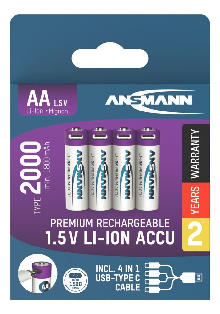 Ansmann 1312-0036 Baterías Recargables Mignon Tipo Aa 2000 (Min. 1800 Mah) Pack De 4