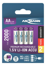 Ansmann 1312-0036 Baterías Recargables Mignon Tipo Aa 2000 (Min. 1800 Mah) Pack De 4