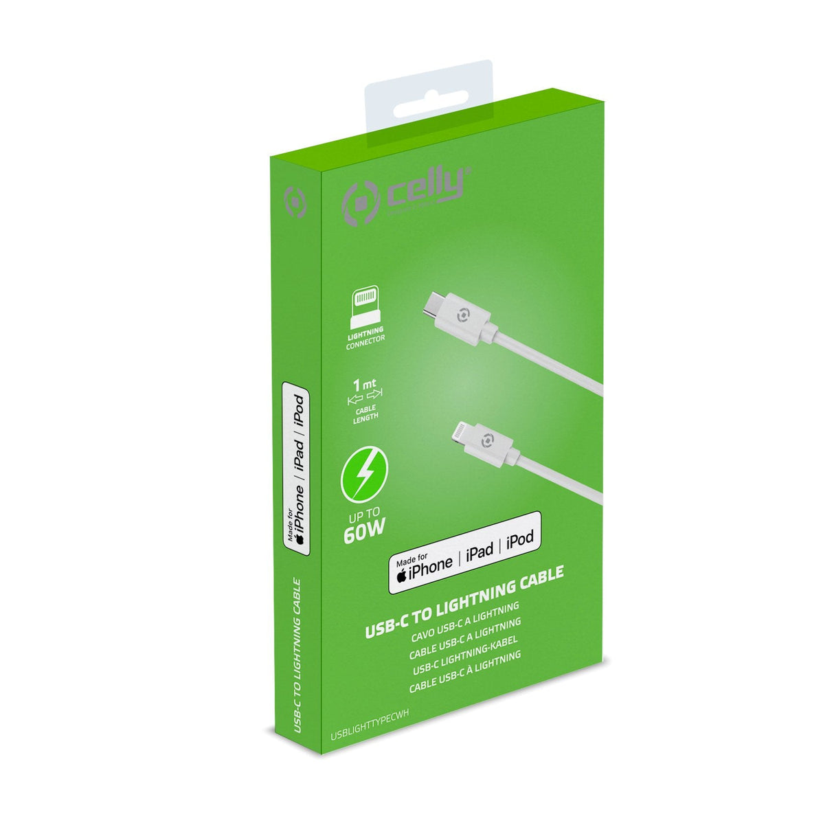 Cable Celly Usb-C Macho A Lightning Macho 1m White