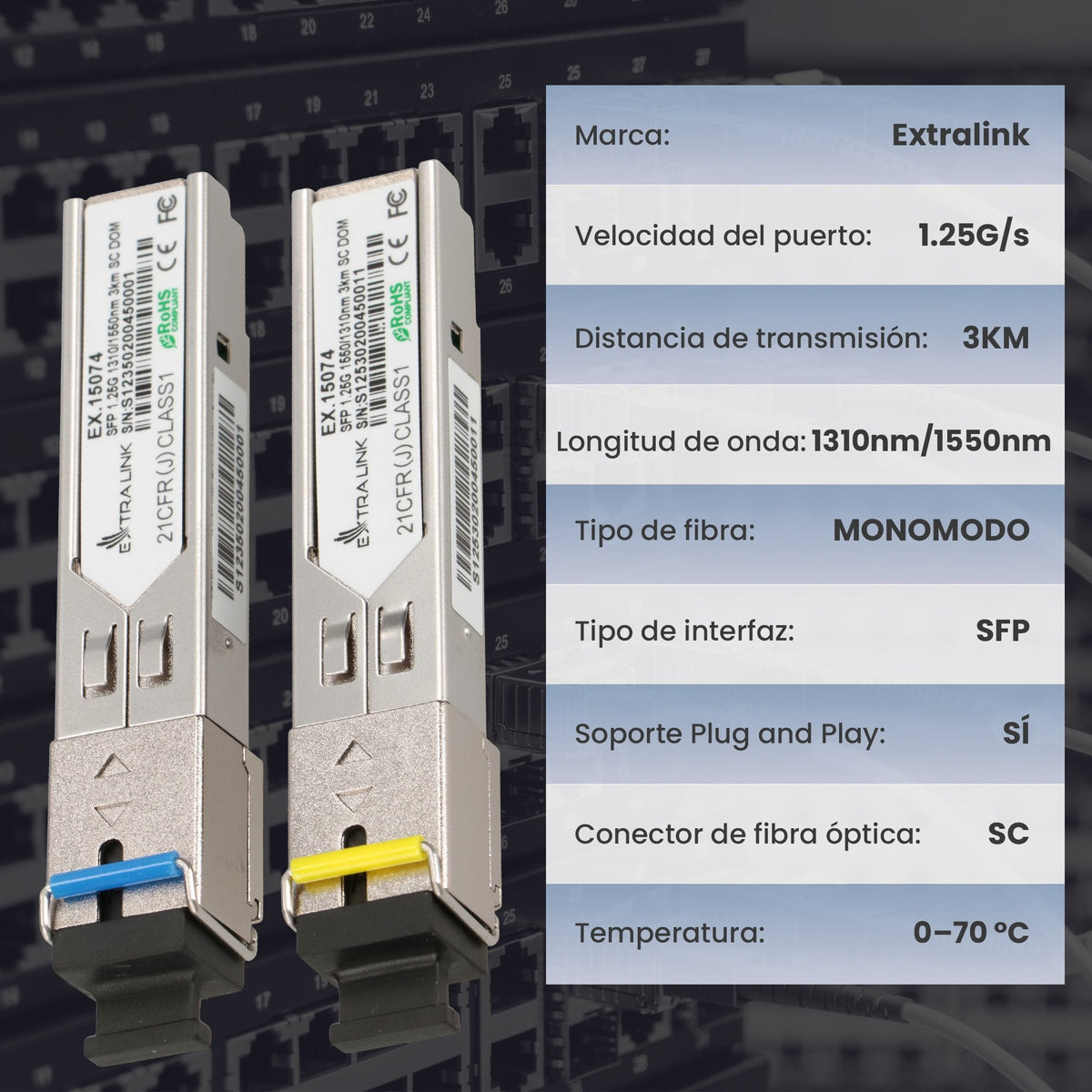 Extralink Sfp 1.25g Wdm 1310/1550nm Sm 3km Sc Pair Dedicated To Hp/Aruba