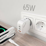 Aisens Cargador Gan 65w, 2xusb-C Pd3.0 Qc4.0, 1xusb-A Qc3.0, Blanco