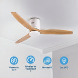 Grunkel Ventilador De Techo Con Luz 41w 6 Velocidades C/Temporizador Madera Clara