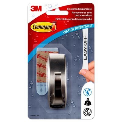 Gancho Metálico Con Reflejos Modernos, Mediano, Níquel Satinado, 1 Ud + 2 Tiras, Carga Máx 1,3 Kg